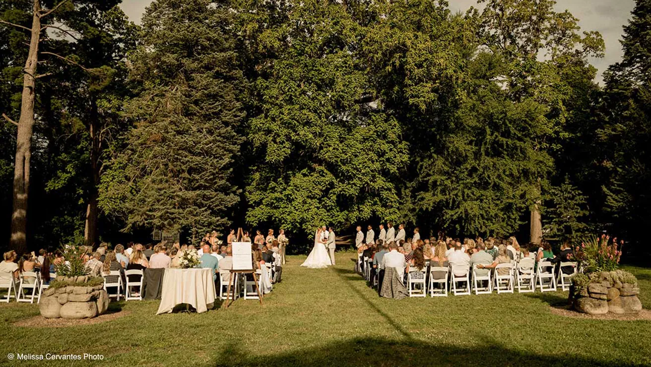 Wedding Ceremony outside Arbor Lodge